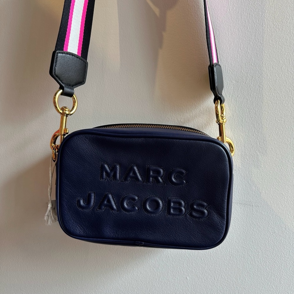 Marc Jacobs Navy Crossbody Bag with Pink Strap